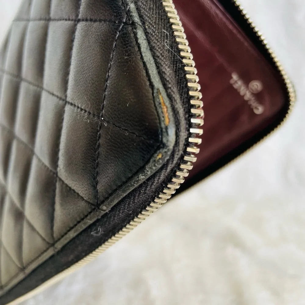 CHANEL Black Lambskin Quilted Leather  Zip around Wallet - Picture 15 of 16
